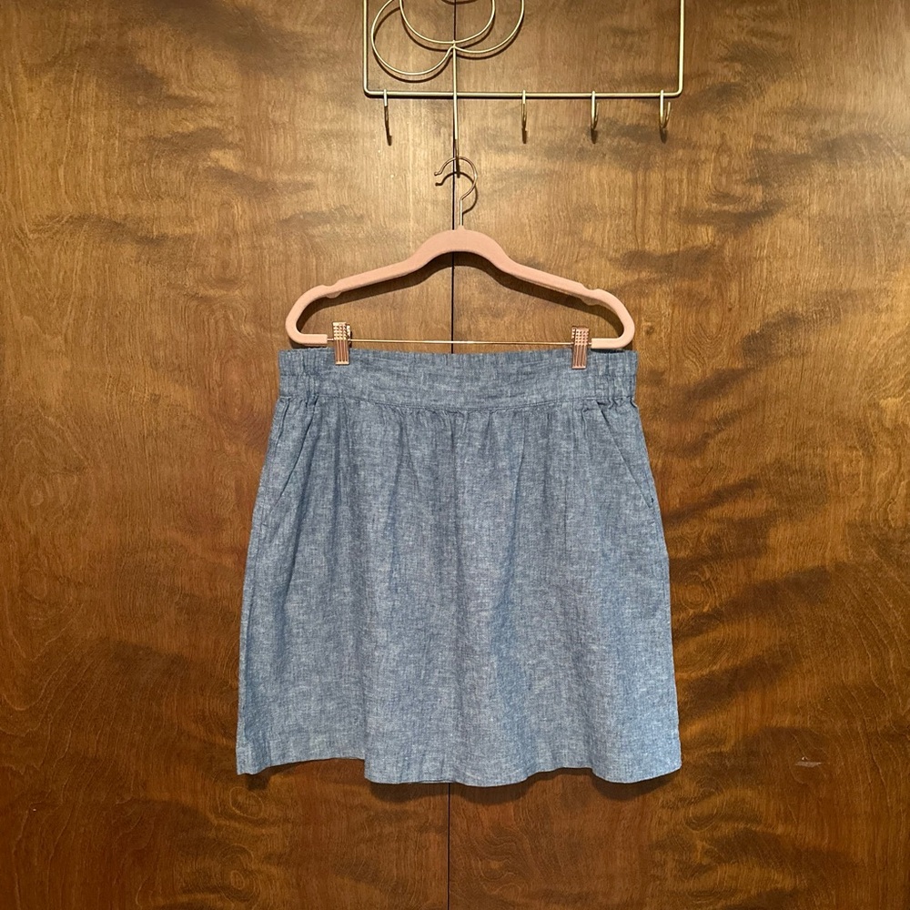 Loft Outlet Linen Blend Mini Shift Skirt Womens L Blue Chambray Cotton NWT